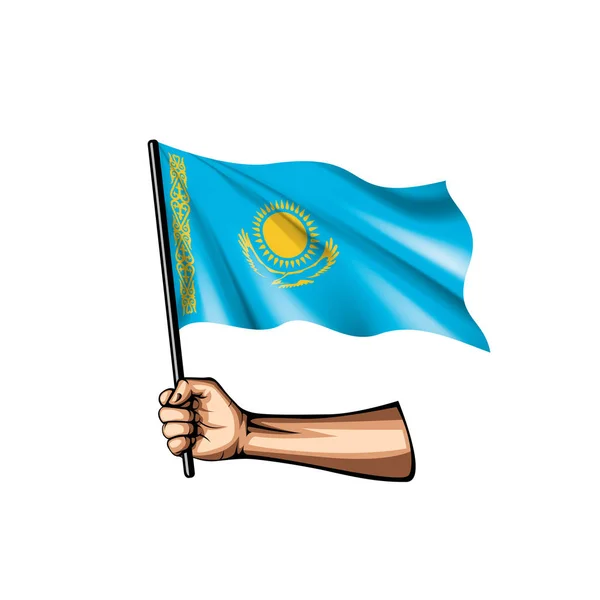 Vlag van Kazachstan en hand op witte achtergrond. Vectorillustratie — Stockvector
