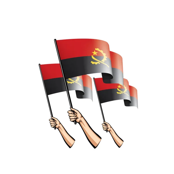 Drapeau de l'Angola et main sur fond blanc. Illustration vectorielle — Image vectorielle