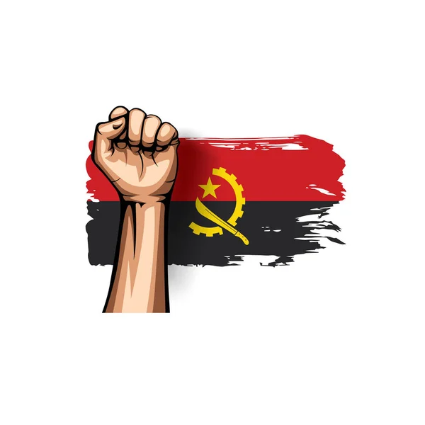 Флаг Анголы и рука на белом фоне. Векторная иллюстрация — стоковый вектор