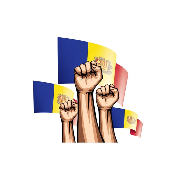 Andora vlag en hand op witte achtergrond. Vectorillustratie — Stockvector