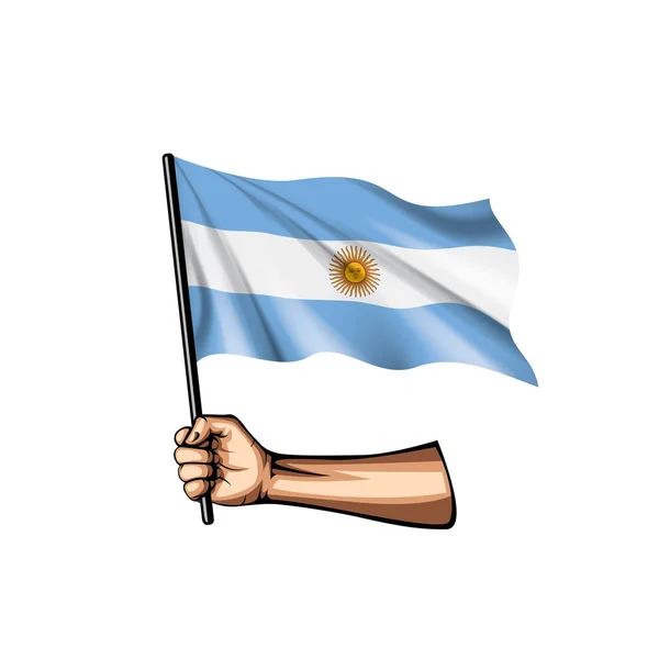 아르헨티나 국기 그리고 흰색 바탕에 손입니다. 벡터 일러스트 레이 션 — 스톡 벡터