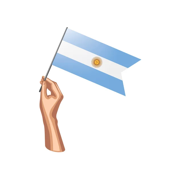 Argentina flag and hand on white background. Vector illustration — Stock Vector