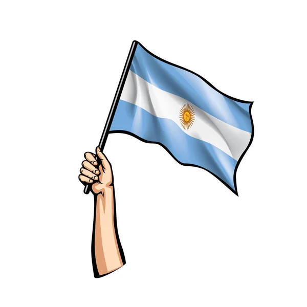 Bandera Argentina y mano sobre fondo blanco. Ilustración vectorial — Archivo Imágenes Vectoriales