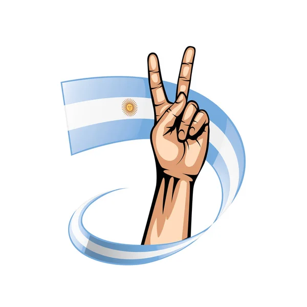 Bandeira da Argentina e mão sobre fundo branco. Ilustração vetorial — Vetor de Stock