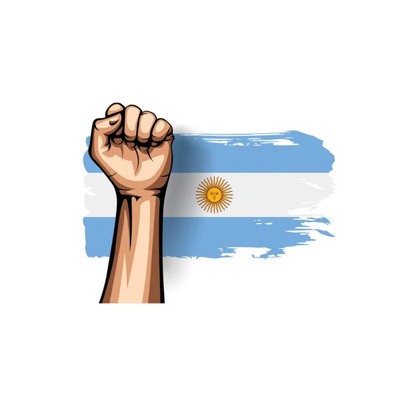 Bandera Argentina y mano sobre fondo blanco. Ilustración vectorial — Vector de stock