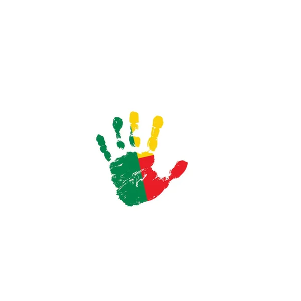 Benin flag and hand on white background. Vector illustration — Stock Vector