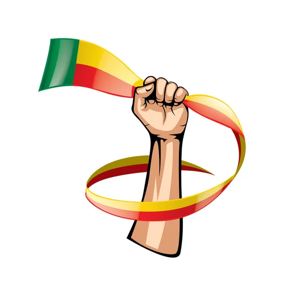 Флаг Бенина и рука на белом фоне. Векторная иллюстрация — стоковый вектор