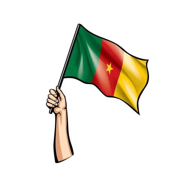 Bandeira Dos Camarões Mão Sobre Fundo Branco Ilustração Vetorial — Vetor de Stock