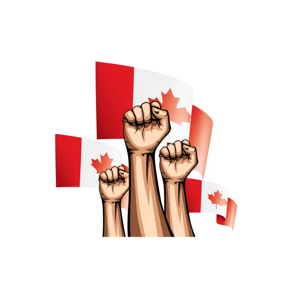 Kanada bayrağı ve el Beyaz arka plan üzerinde. Vektör çizim — Stok Vektör