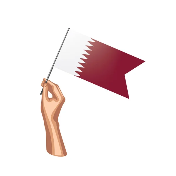 Bandeira do Qatar e mão sobre fundo branco. Ilustração vetorial — Vetor de Stock