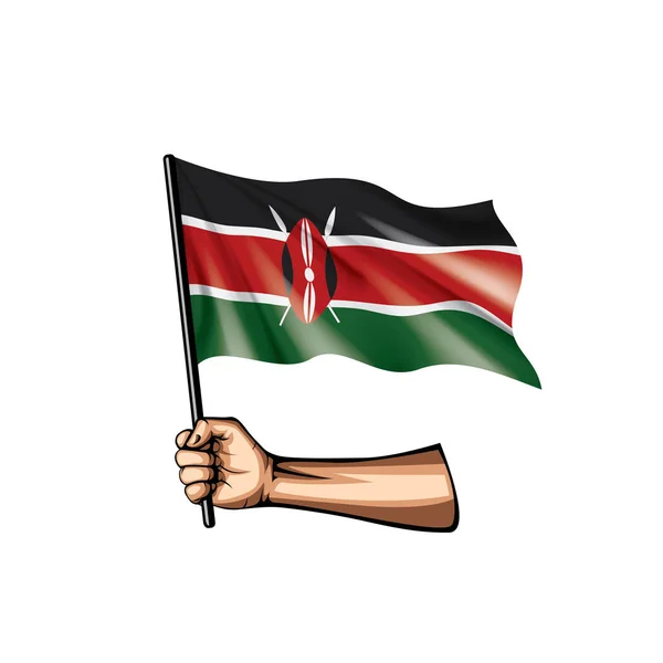 Vlag van Kenia en hand op witte achtergrond. Vectorillustratie — Stockvector