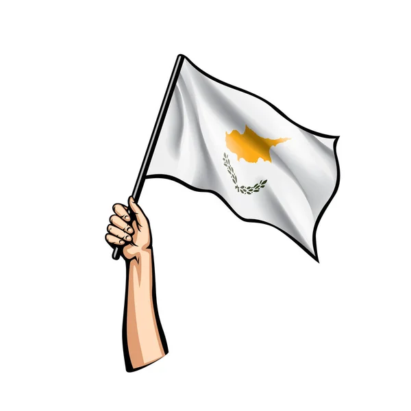 Flaga Cypru i ręka na białym tle. Ilustracja wektorowa — Wektor stockowy