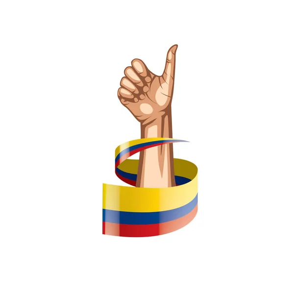 Colombia Bandiera Mano Sfondo Bianco Illustrazione Vettoriale — Vettoriale Stock