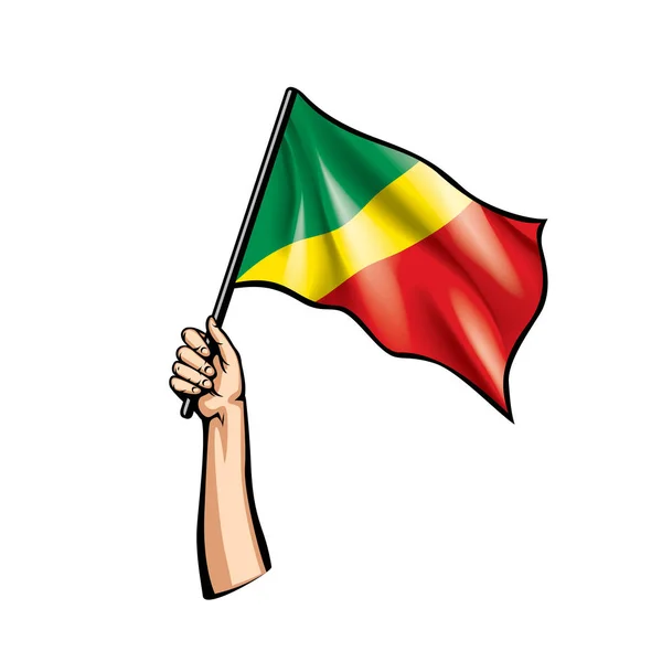 Drapeau du Congo et main sur fond blanc. Illustration vectorielle — Image vectorielle