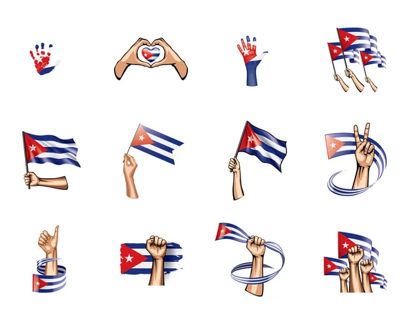 キューバの旗、白い背景の上の手。ベクトル図 — ストックベクタ