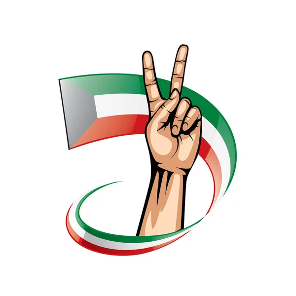 Vlag van Koeweit en hand op witte achtergrond. Vectorillustratie — Stockvector