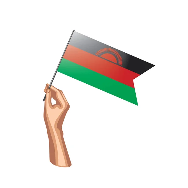 Bandeira e mão do Malawi sobre fundo branco. Ilustração vetorial — Vetor de Stock
