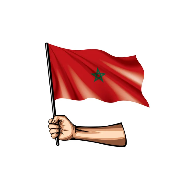 Флаг Марокко и рука на белом фоне. Векторная иллюстрация — стоковый вектор