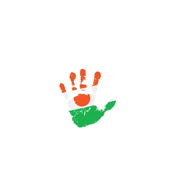 Bandeira do Níger e mão sobre fundo branco. Ilustração vetorial — Vetor de Stock