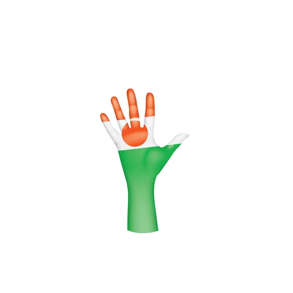 Niger Flagge und Hand auf weißem Hintergrund. Vektorillustration — Stockvektor