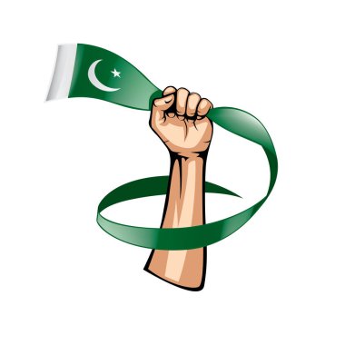 Pakistan bayrağı ve el Beyaz arka plan üzerinde. Vektör çizim