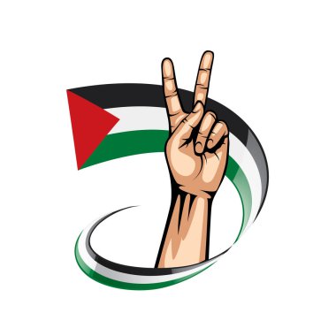 Palestine bayrak ve el Beyaz arka plan üzerinde. Vektör çizim