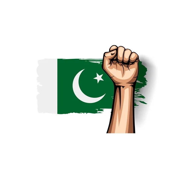 巴基斯坦国旗和手在白色背景。向量例证 — 图库矢量图片