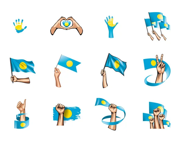 Palau vlajky a ruku na bílém pozadí. Vektorové ilustrace — Stockový vektor