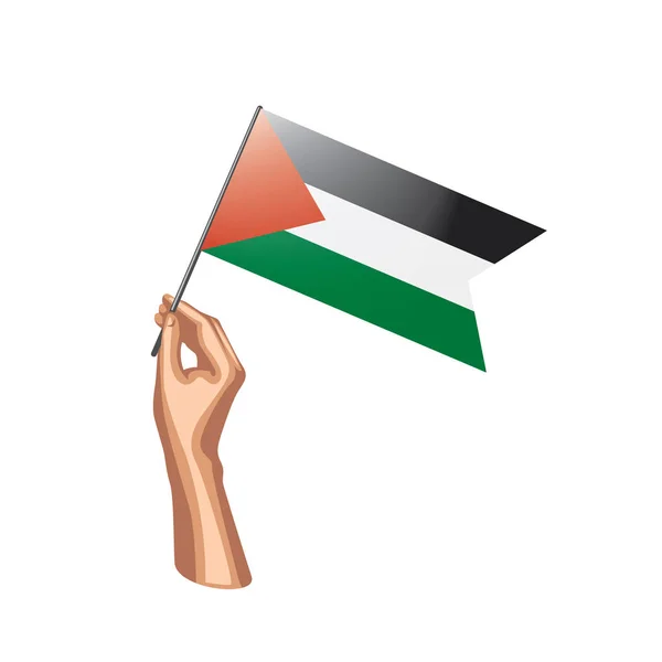 Palestina flagga och hand på vit bakgrund. Vektorillustration — Stock vektor