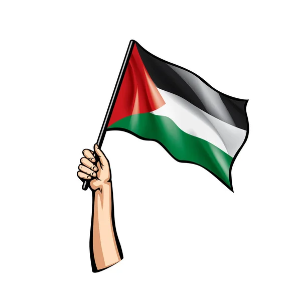 Palestina flagga och hand på vit bakgrund. Vektorillustration — Stock vektor