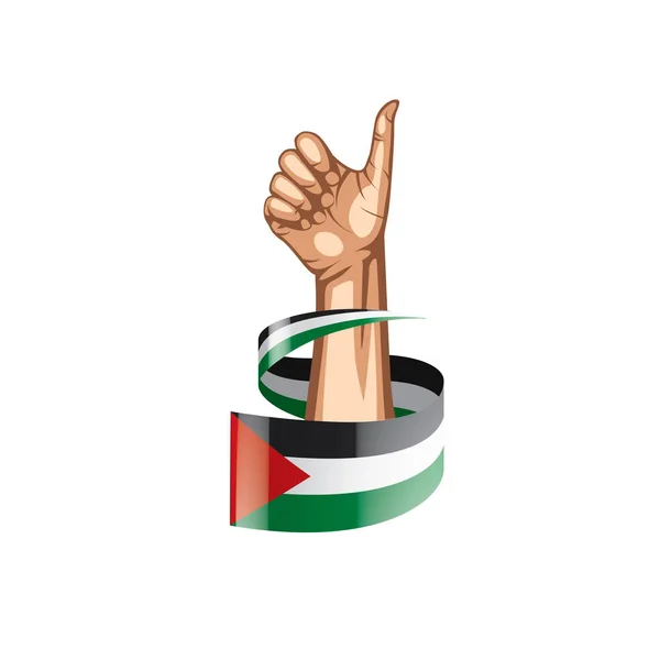 Bandera de Palestina y mano sobre fondo blanco. Ilustración vectorial — Vector de stock