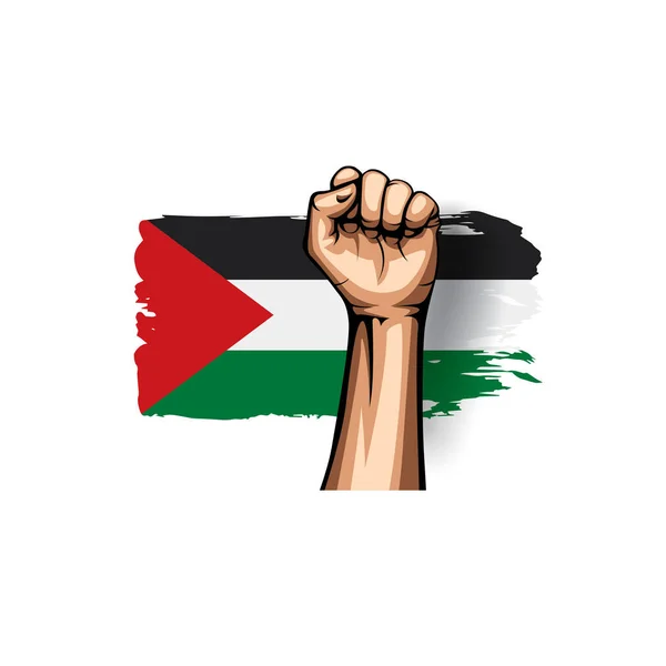 Bendera Palestina dan tangan di latar belakang putih. Ilustrasi vektor - Stok Vektor