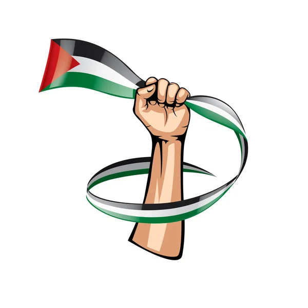 Palestina flagga och hand på vit bakgrund. Vektorillustration — Stock vektor