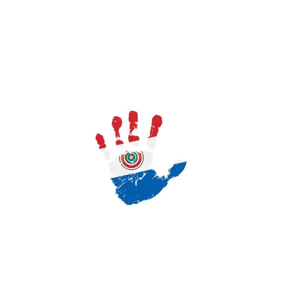 Paraguay Flagge und Hand auf weißem Hintergrund. Vektorillustration — Stockvektor