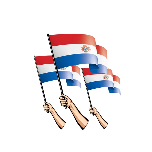 Paraguay Flagge und Hand auf weißem Hintergrund. Vektorillustration — Stockvektor