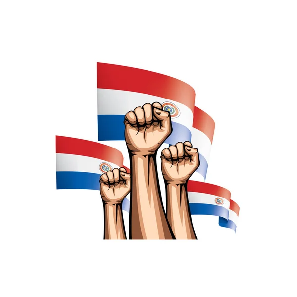 Bandeira do Paraguai e mão sobre fundo branco. Ilustração vetorial — Vetor de Stock
