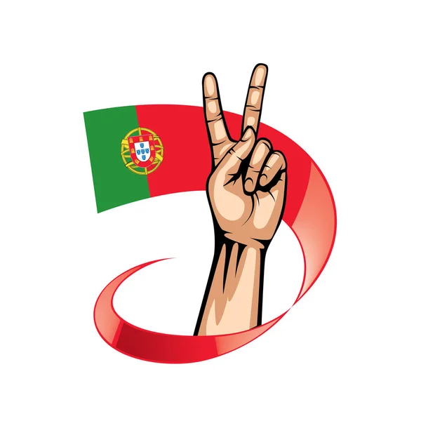Drapeau du Portugal et main sur fond blanc. Illustration vectorielle — Image vectorielle
