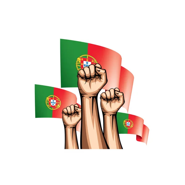 ポルトガルの国旗と白い背景の手。ベクトル図 — ストックベクタ