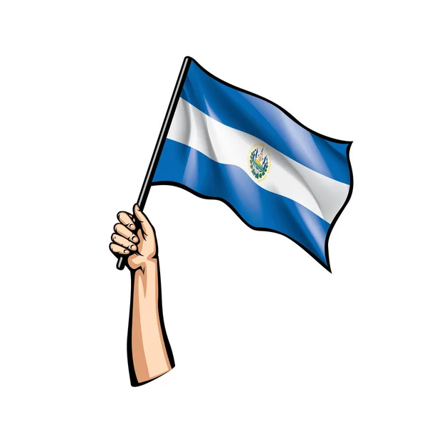 Bandera de Salvador y mano sobre fondo blanco. Ilustración vectorial — Archivo Imágenes Vectoriales