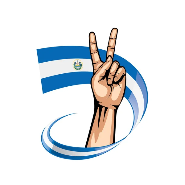 Bandera de Salvador y mano sobre fondo blanco. Ilustración vectorial — Vector de stock