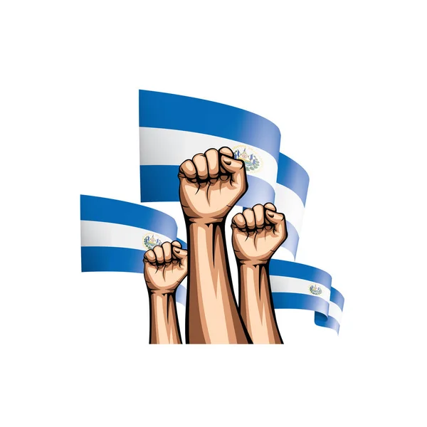 Bandeira de Salvador e mão sobre fundo branco. Ilustração vetorial — Vetor de Stock