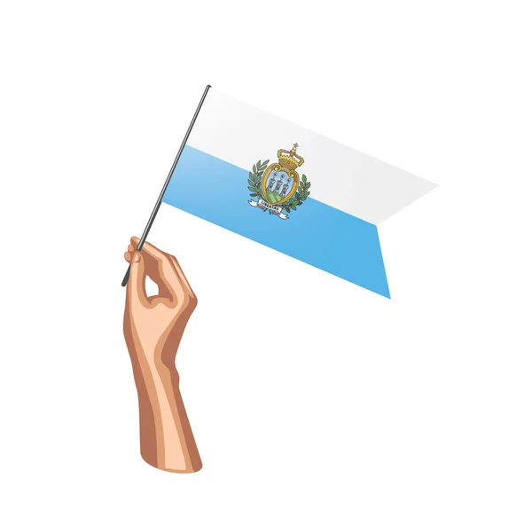 San Marino zászló és kézzel a fehér háttér előtt. Vektoros illusztráció — Stock Vector