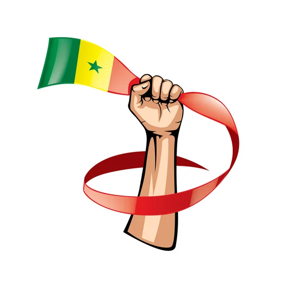 Bandeira do Senegal e mão sobre fundo branco. Ilustração vetorial —  Vetores de Stock