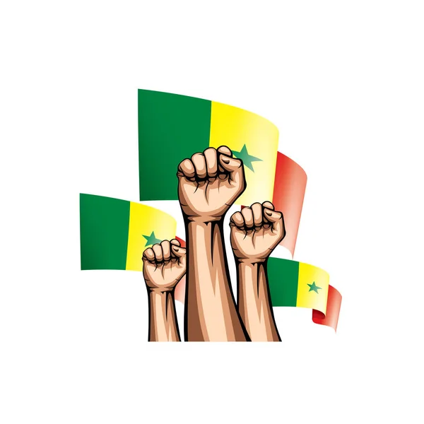 Сенегал флаг и рука на белом фоне. Векторная иллюстрация — стоковый вектор