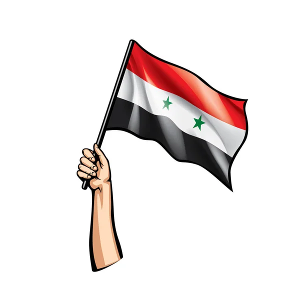 Флаг Сирии и рука на белом фоне. Векторная иллюстрация — стоковый вектор