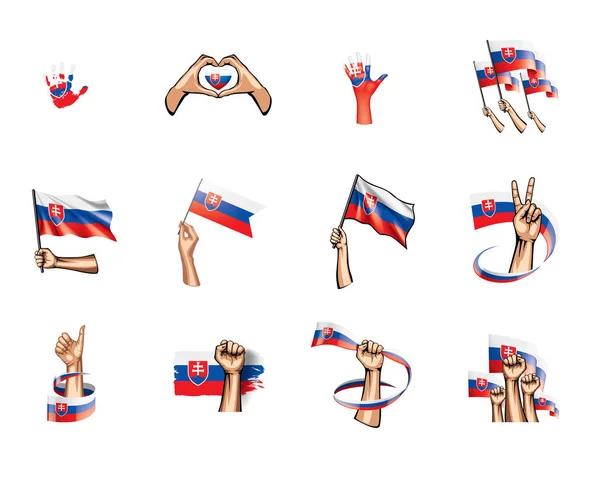 Slovakiet flag og hånd på hvid baggrund. Vektorillustration – Stock-vektor
