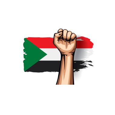 Sudan flag and hand on white background. Vector illustration clipart