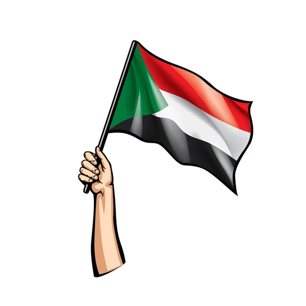 Sudan Flagge und Hand auf weißem Hintergrund. Vektorillustration — Stockvektor