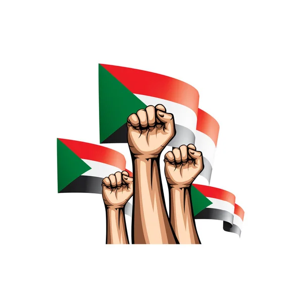 Sudan Flagge und Hand auf weißem Hintergrund. Vektorillustration — Stockvektor