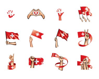 Switzerland flag and hand on white background. Vector illustration clipart